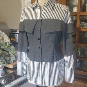 New York amp Company Gray and White Ruffled Button Down Shirt
